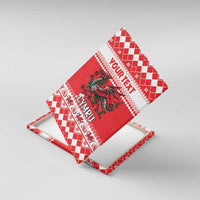 Angled view of red canvas wall art showing dragon artwork and 'CYMRU' text