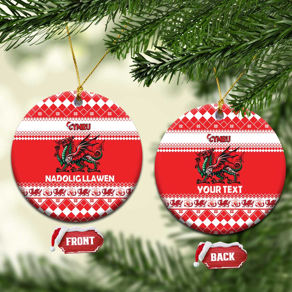 Personalized Wales Christmas Dragon Ceramic Ornament Nadolig Llawen Red Version - Wonder Print Shop