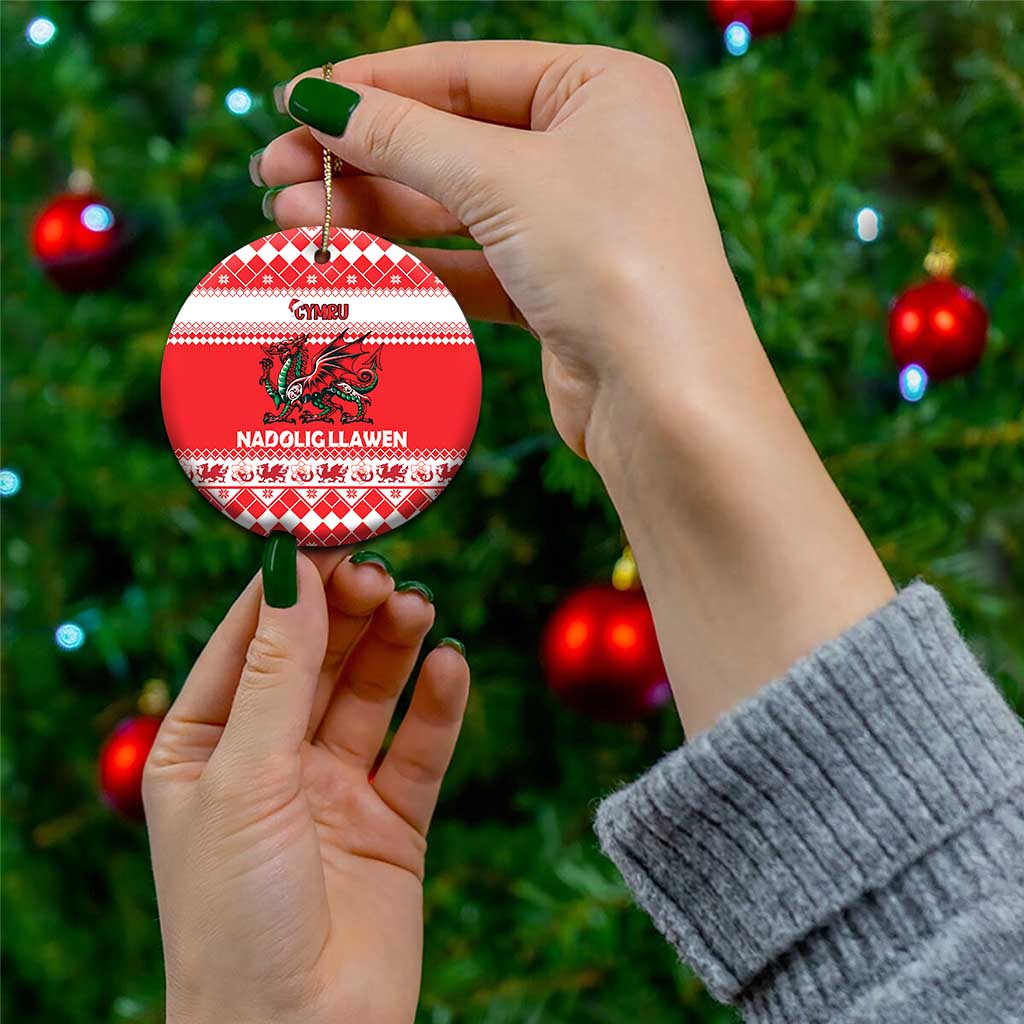 Personalized Wales Christmas Dragon Ceramic Ornament Nadolig Llawen Red Version - Wonder Print Shop