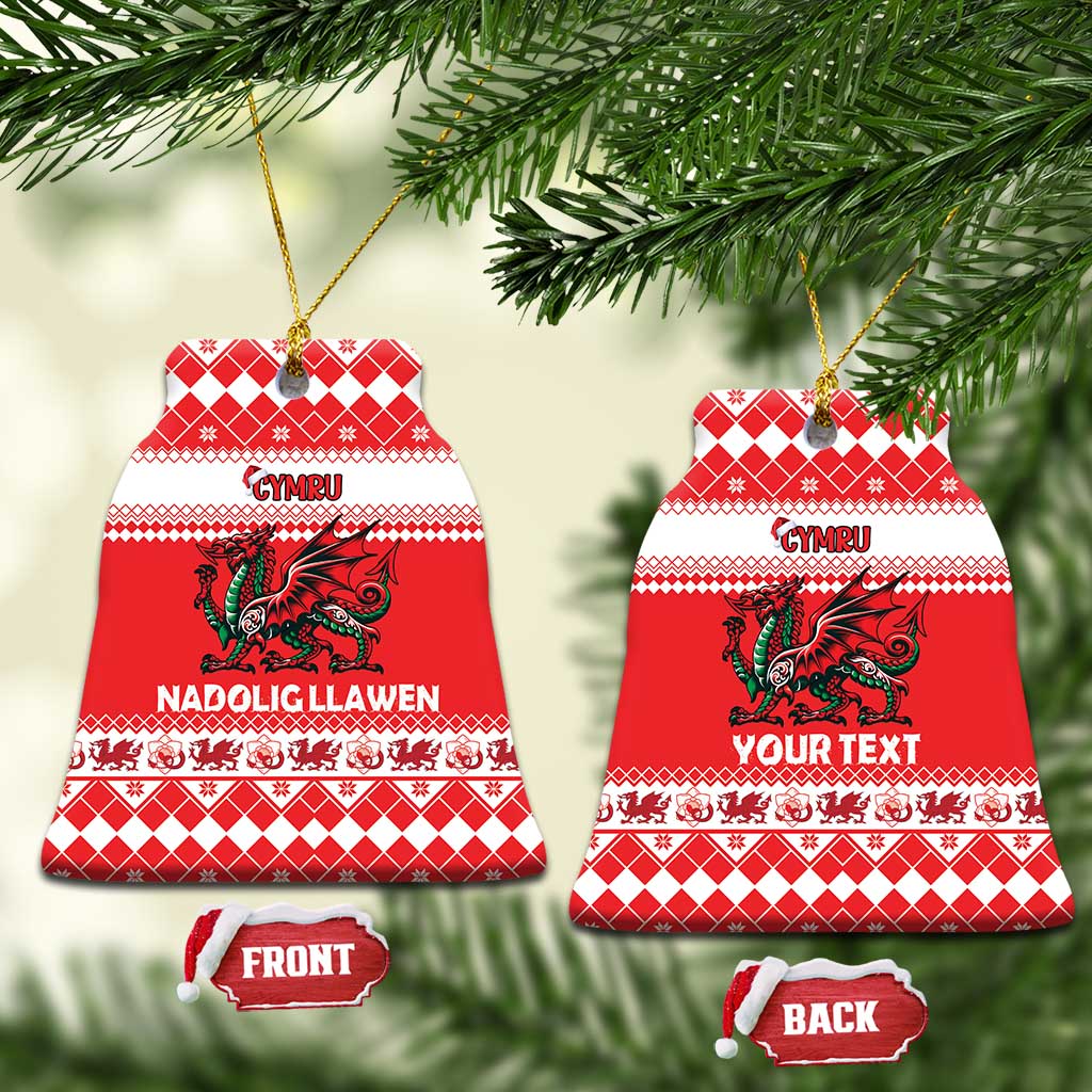 Personalized Wales Christmas Dragon Ceramic Ornament Nadolig Llawen Red Version - Wonder Print Shop