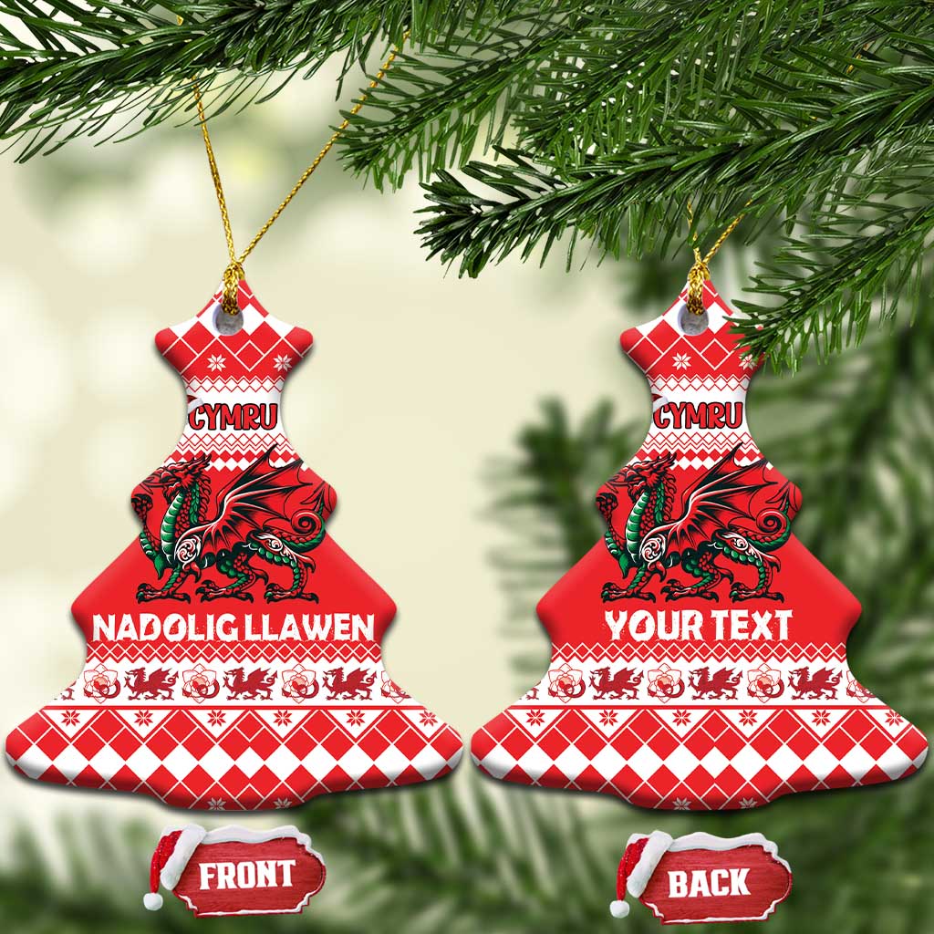 Personalized Wales Christmas Dragon Ceramic Ornament Nadolig Llawen Red Version - Wonder Print Shop