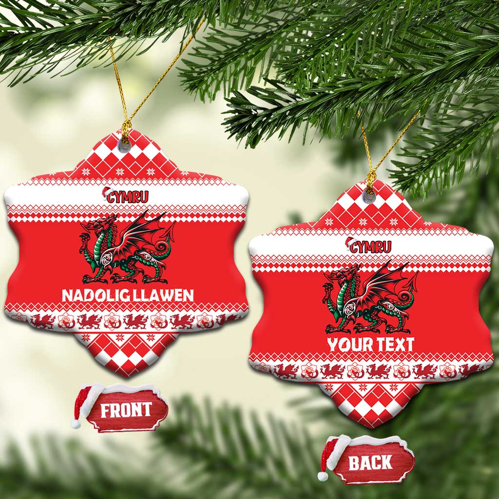 Personalized Wales Christmas Dragon Ceramic Ornament Nadolig Llawen Red Version - Wonder Print Shop