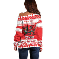 Personalized Wales Christmas Dragon Off Shoulder Sweater Nadolig Llawen Red Version - Wonder Print Shop