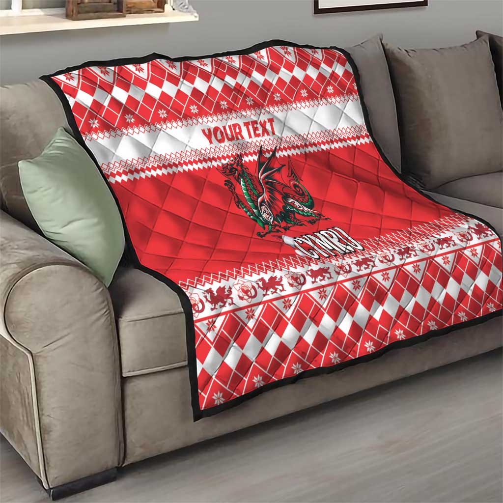 Personalized Wales Christmas Dragon Quilt Nadolig Llawen Red Version - Wonder Print Shop