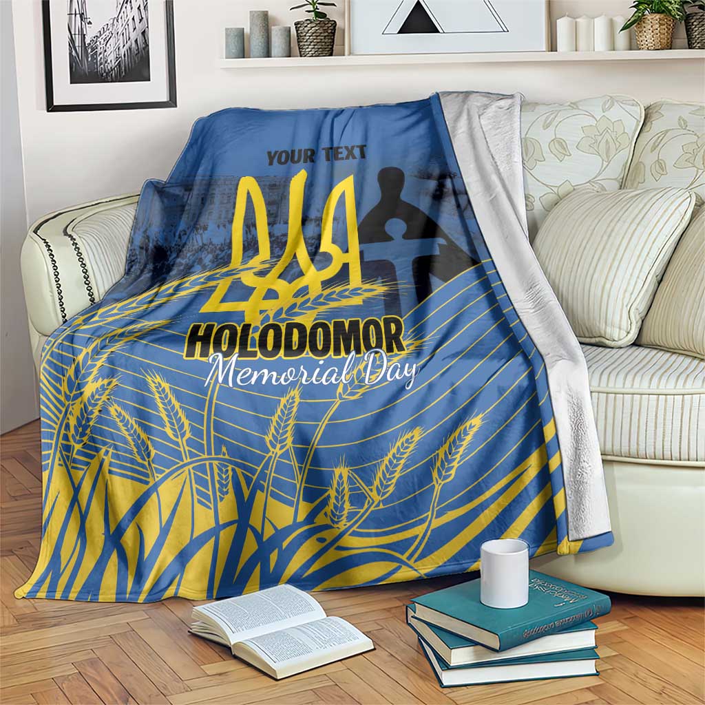 Personalized Holodomor Memorial Day Blanket Ukrainian Trident And Wheat Remembrance - Wonder Print Shop