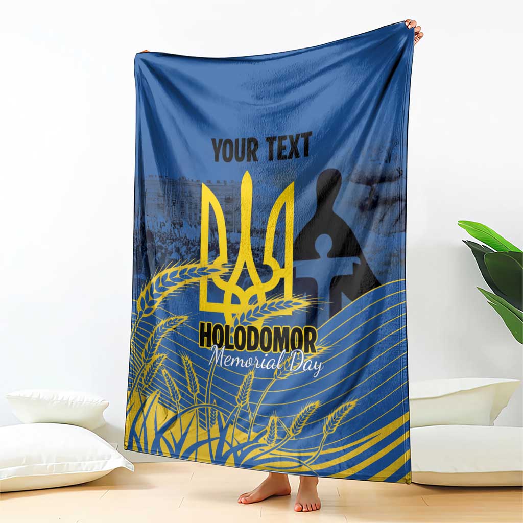 Personalized Holodomor Memorial Day Blanket Ukrainian Trident And Wheat Remembrance - Wonder Print Shop