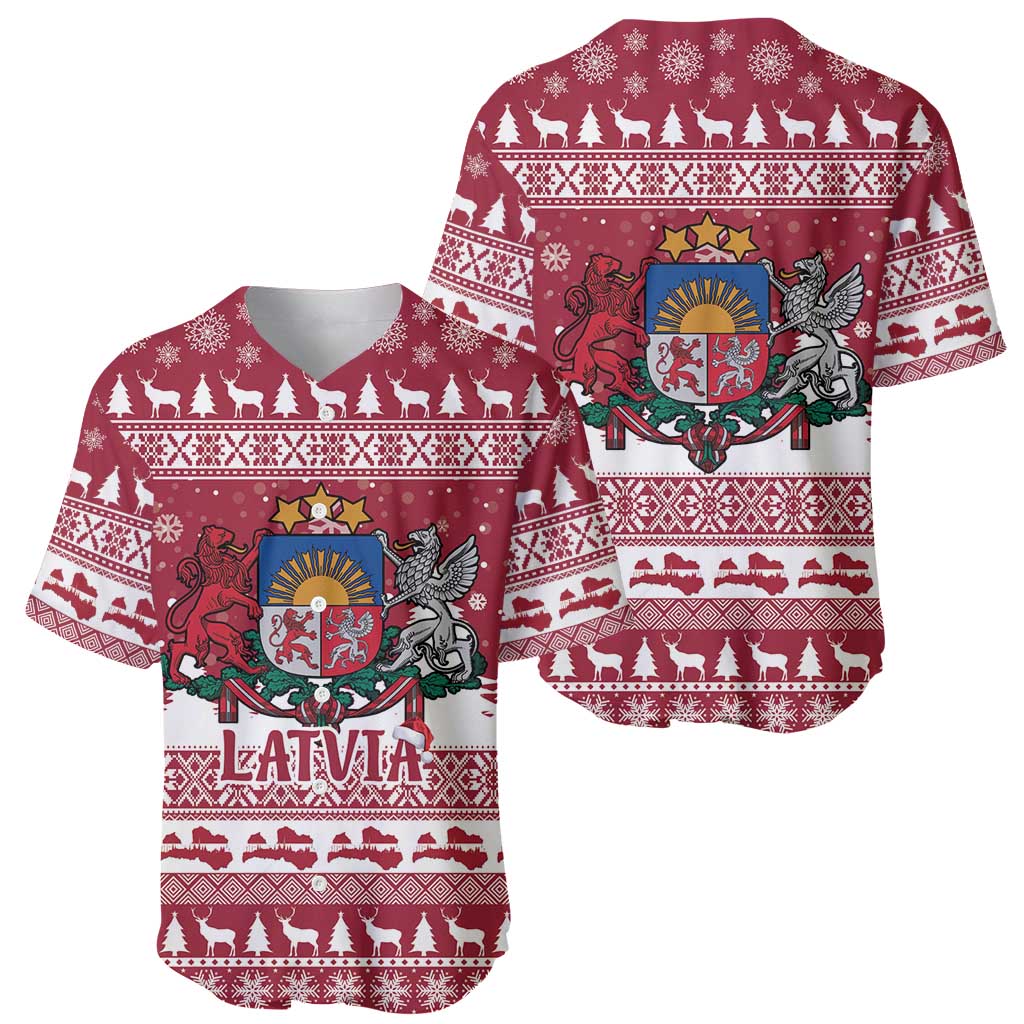 Latvia Christmas Baseball Jersey Priecigus Ziemassvetkus - Wonder Print Shop