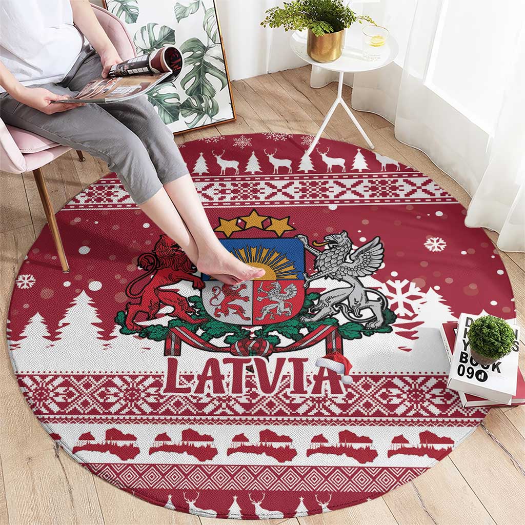 Latvia Christmas Round Carpet Priecigus Ziemassvetkus - Wonder Print Shop