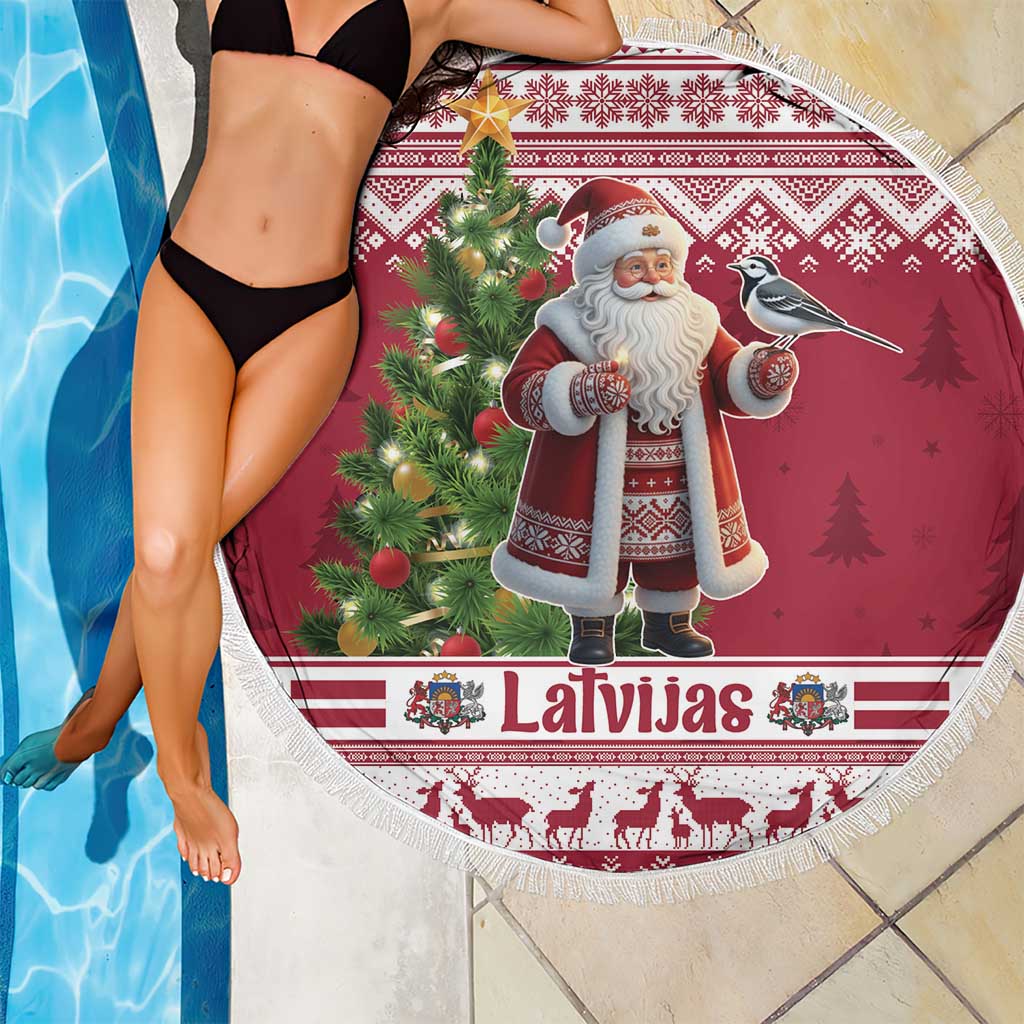 Latvia Christmas Beach Blanket Ziemassvetku Vecitis Christmas Pattern - Wonder Print Shop