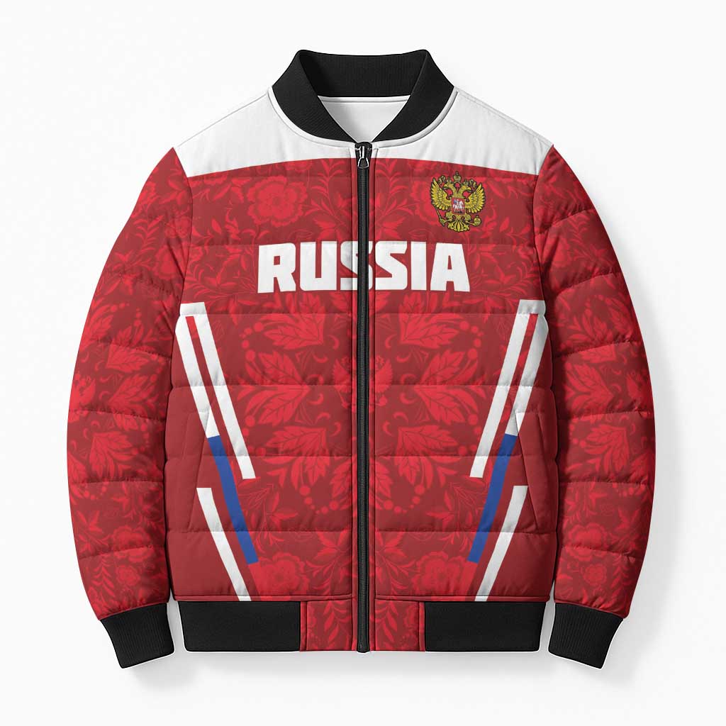Custom Russia Football Bomber Puffer Jacket Red Eagle Spirit - Wonder Print Shop