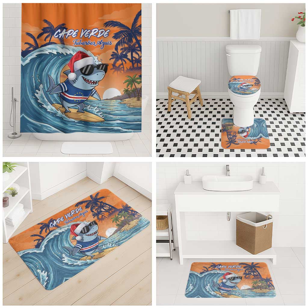 Cape Verde Christmas Bathroom Set Shark Surfing Holiday Beach Style - Wonder Print Shop