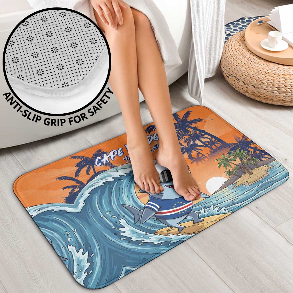 Cape Verde Christmas Bathroom Set Shark Surfing Holiday Beach Style - Wonder Print Shop