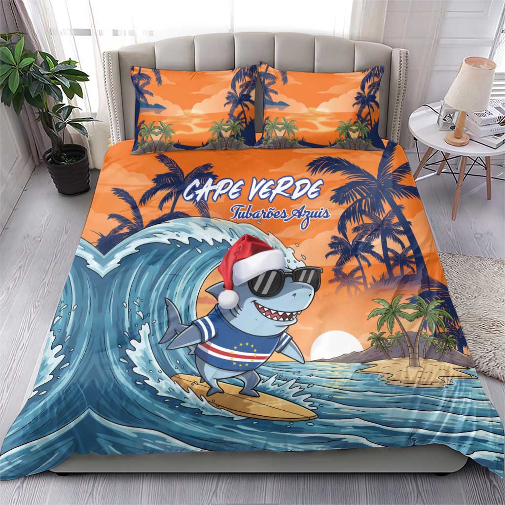 Cape Verde Christmas Bedding Set Shark Surfing Holiday Beach Style - Wonder Print Shop