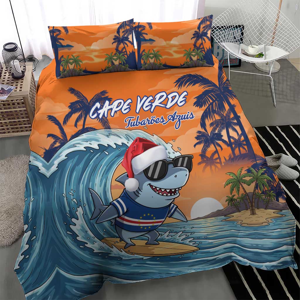 Cape Verde Christmas Bedding Set Shark Surfing Holiday Beach Style - Wonder Print Shop
