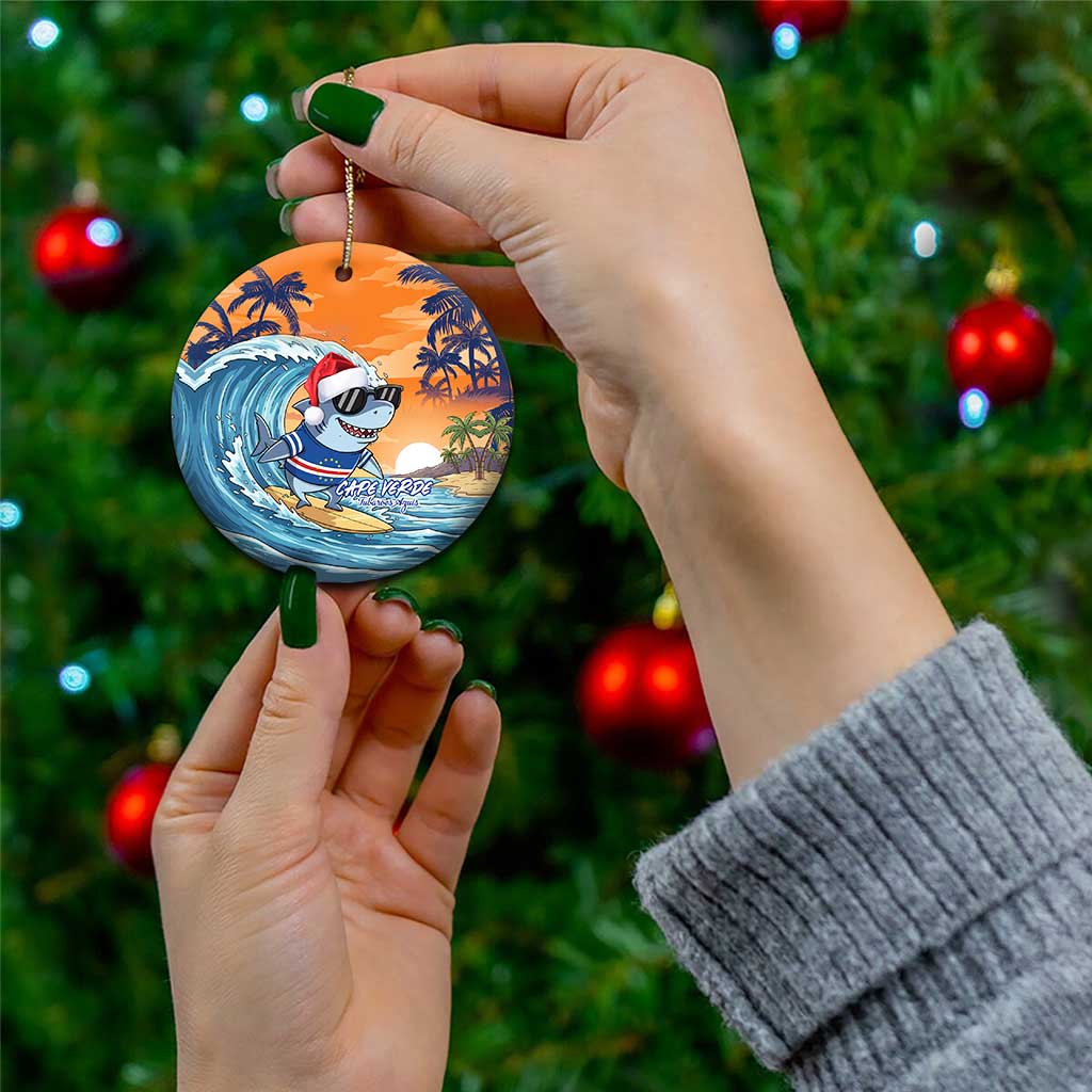 Cape Verde Christmas Ceramic Ornament Shark Surfing Holiday Beach Style - Wonder Print Shop
