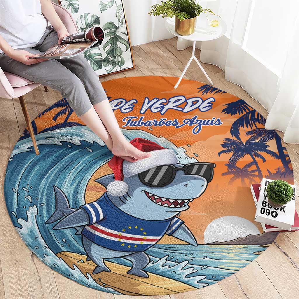 Cape Verde Christmas Round Carpet Shark Surfing Holiday Beach Style - Wonder Print Shop