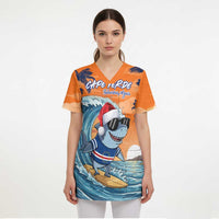 Cape Verde Christmas Scrub Top Shark Surfing Holiday Beach Style - Wonder Print Shop