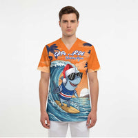 Cape Verde Christmas Scrub Top Shark Surfing Holiday Beach Style - Wonder Print Shop