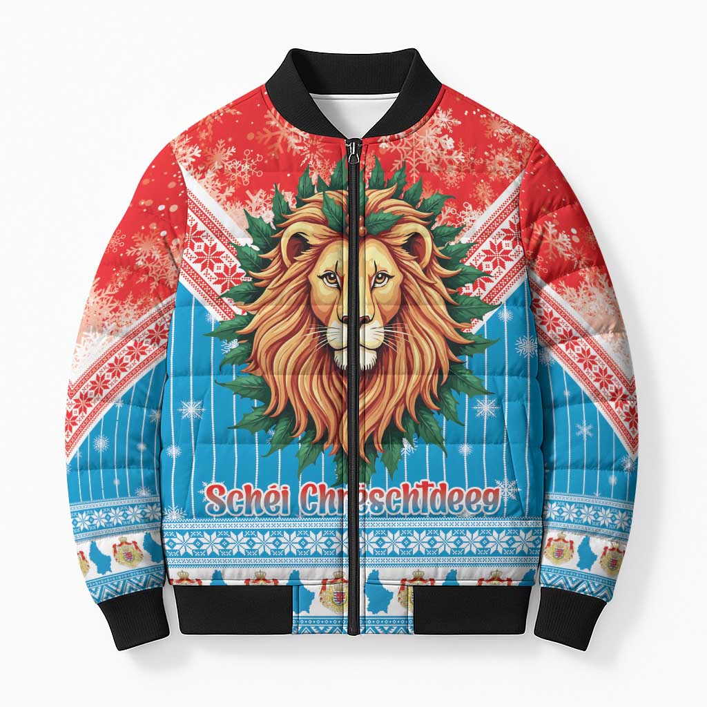 Luxembourg Christmas Bomber Puffer Jacket Schei Chreschtdeeg Xmas Pattern - Wonder Print Shop