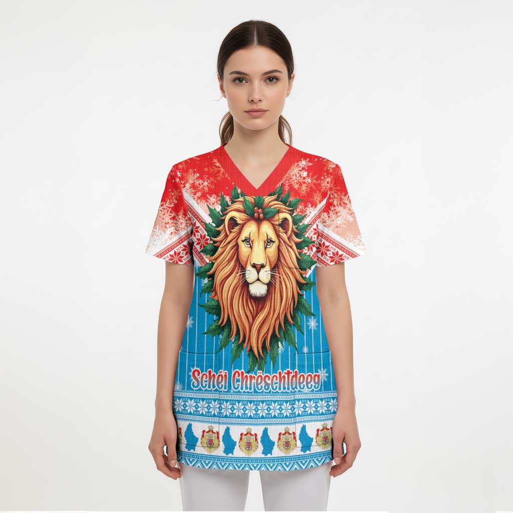 Luxembourg Christmas Scrub Top Schei Chreschtdeeg Xmas Pattern - Wonder Print Shop
