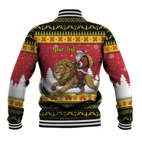 Belgium Christmas Personalized Baseball Jacket Santa Riding Lion - Wonder Print Shop