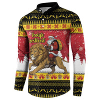 Belgium Christmas Personalized Button Sweatshirt Santa Riding Lion - Wonder Print Shop