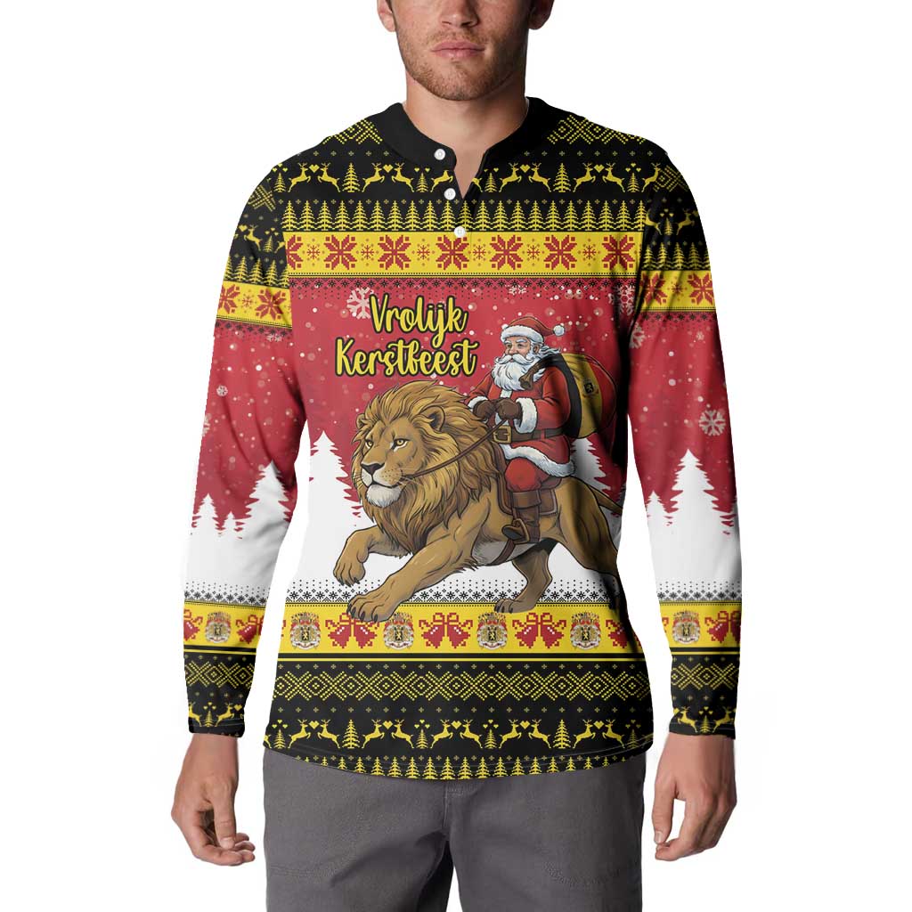 Belgium Christmas Personalized Button Sweatshirt Santa Riding Lion - Wonder Print Shop