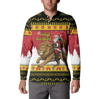 Belgium Christmas Personalized Button Sweatshirt Santa Riding Lion - Wonder Print Shop