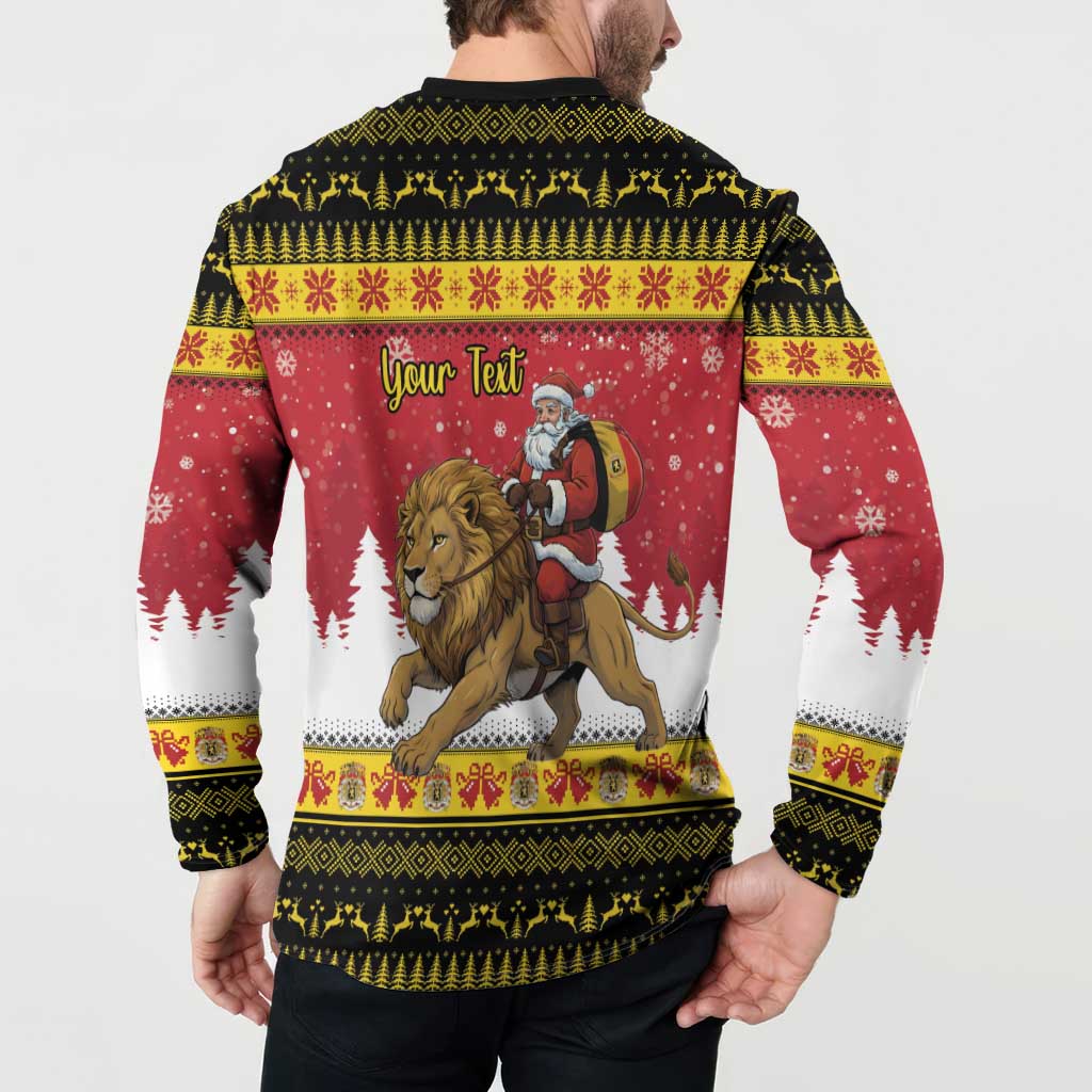 Belgium Christmas Personalized Button Sweatshirt Santa Riding Lion - Wonder Print Shop
