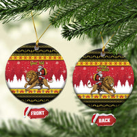 Belgium Christmas Personalized Ceramic Ornament Santa Riding Lion - Wonder Print Shop