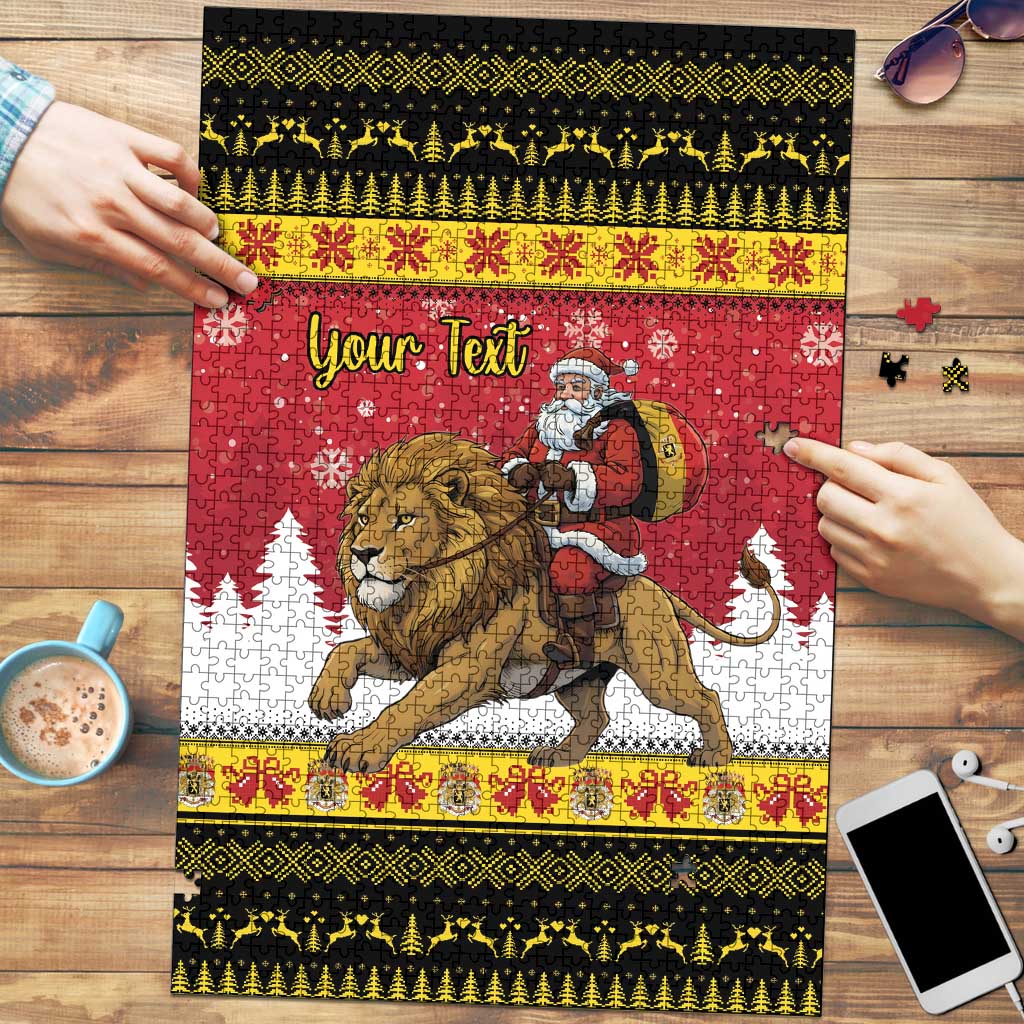 Belgium Christmas Personalized Puzzle Santa Riding Lion - Wonder Print Shop