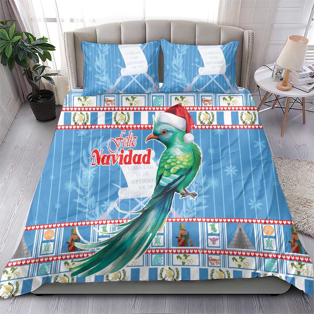 Blue Christmas duvet cover with parrot in Santa hat, 'Feliz Navidad' print, and 2 pillows