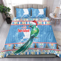 Blue Christmas duvet cover with parrot in Santa hat, 'Feliz Navidad' print, and 2 pillows