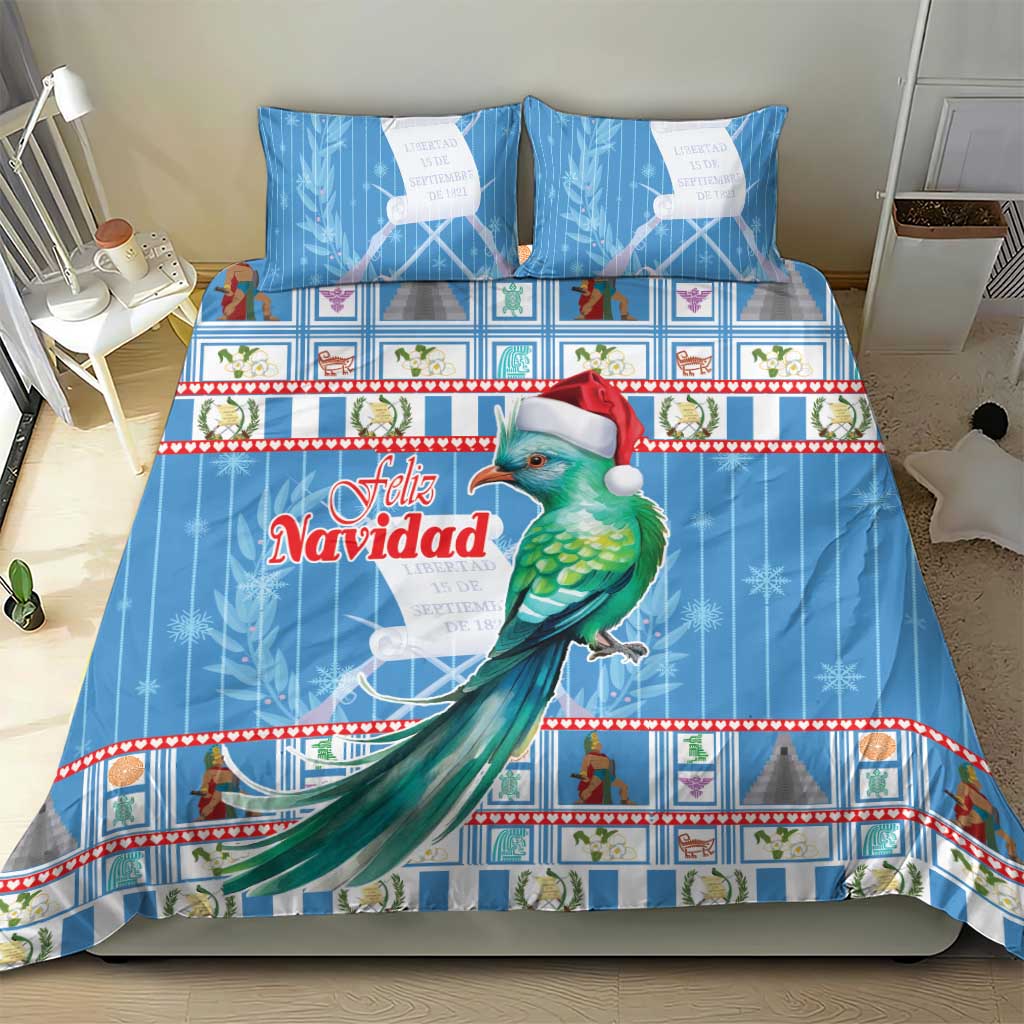 Blue Christmas duvet set with parrot and Santa hat, 'Feliz Navidad' print, 2 pillows
