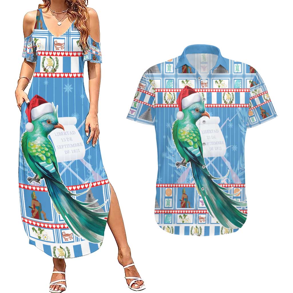 Guatemala Christmas Couples Matching Summer Maxi Dress and Hawaiian Shirt Resplendent Queztal Libre Crezca Fecundo - Wonder Print Shop