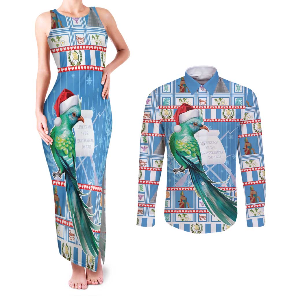 Guatemala Christmas Couples Matching Tank Maxi Dress and Long Sleeve Button Shirt Resplendent Queztal Libre Crezca Fecundo - Wonder Print Shop