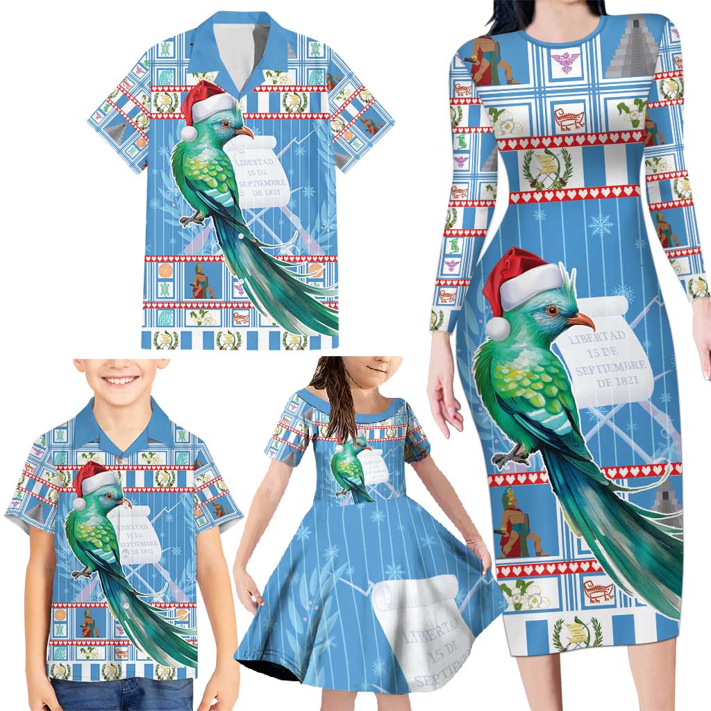 Guatemala Christmas Family Matching Long Sleeve Bodycon Dress and Hawaiian Shirt Resplendent Queztal Libre Crezca Fecundo - Wonder Print Shop