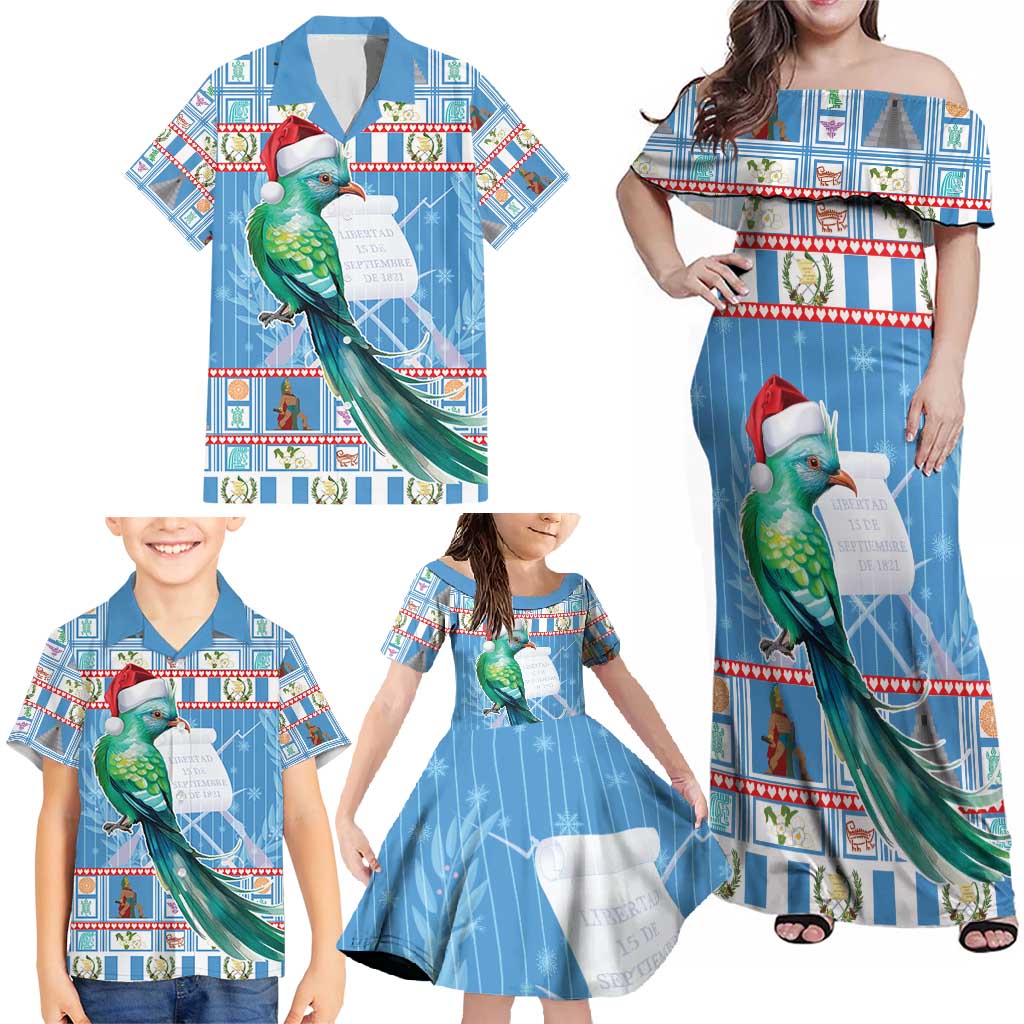 Guatemala Christmas Family Matching Off Shoulder Maxi Dress and Hawaiian Shirt Resplendent Queztal Libre Crezca Fecundo - Wonder Print Shop