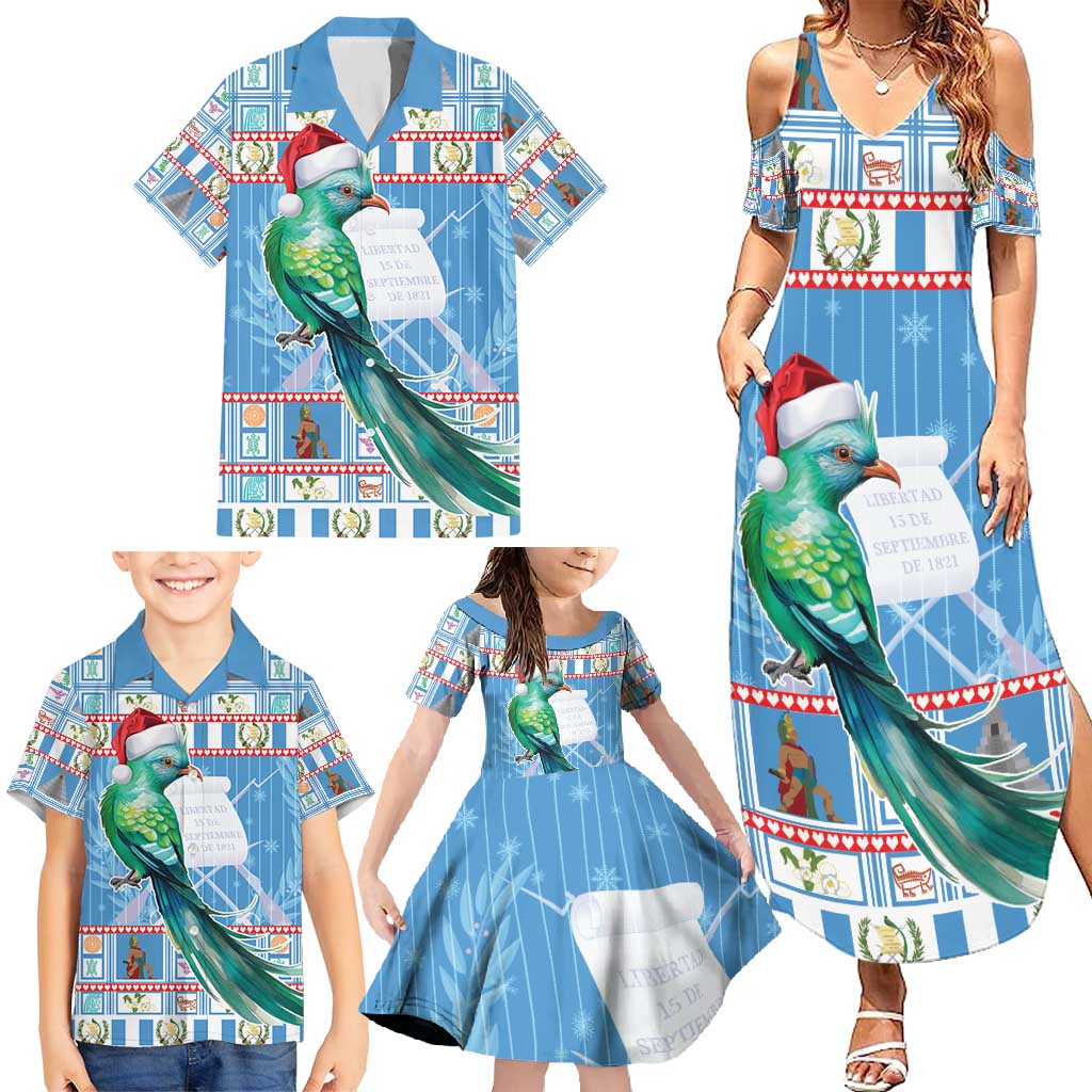 Guatemala Christmas Family Matching Summer Maxi Dress and Hawaiian Shirt Resplendent Queztal Libre Crezca Fecundo - Wonder Print Shop