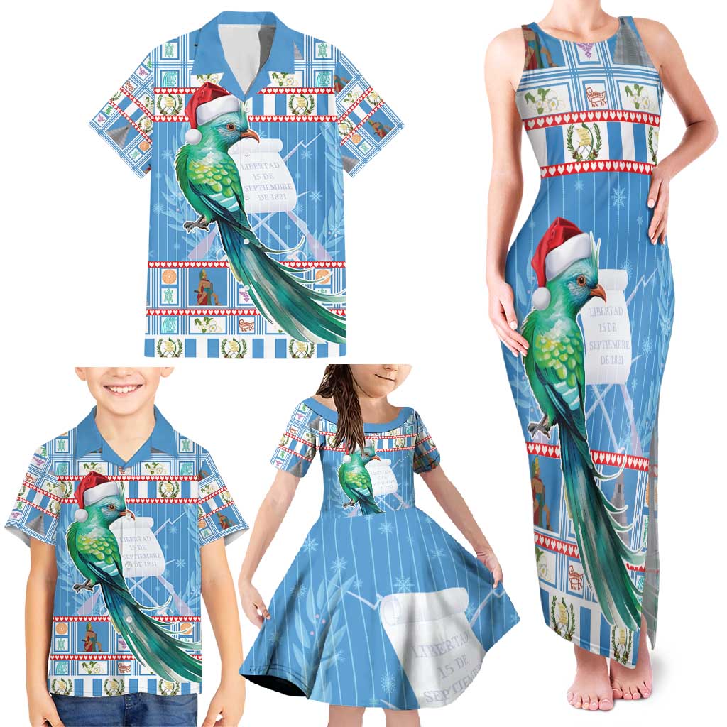 Guatemala Christmas Family Matching Tank Maxi Dress and Hawaiian Shirt Resplendent Queztal Libre Crezca Fecundo - Wonder Print Shop