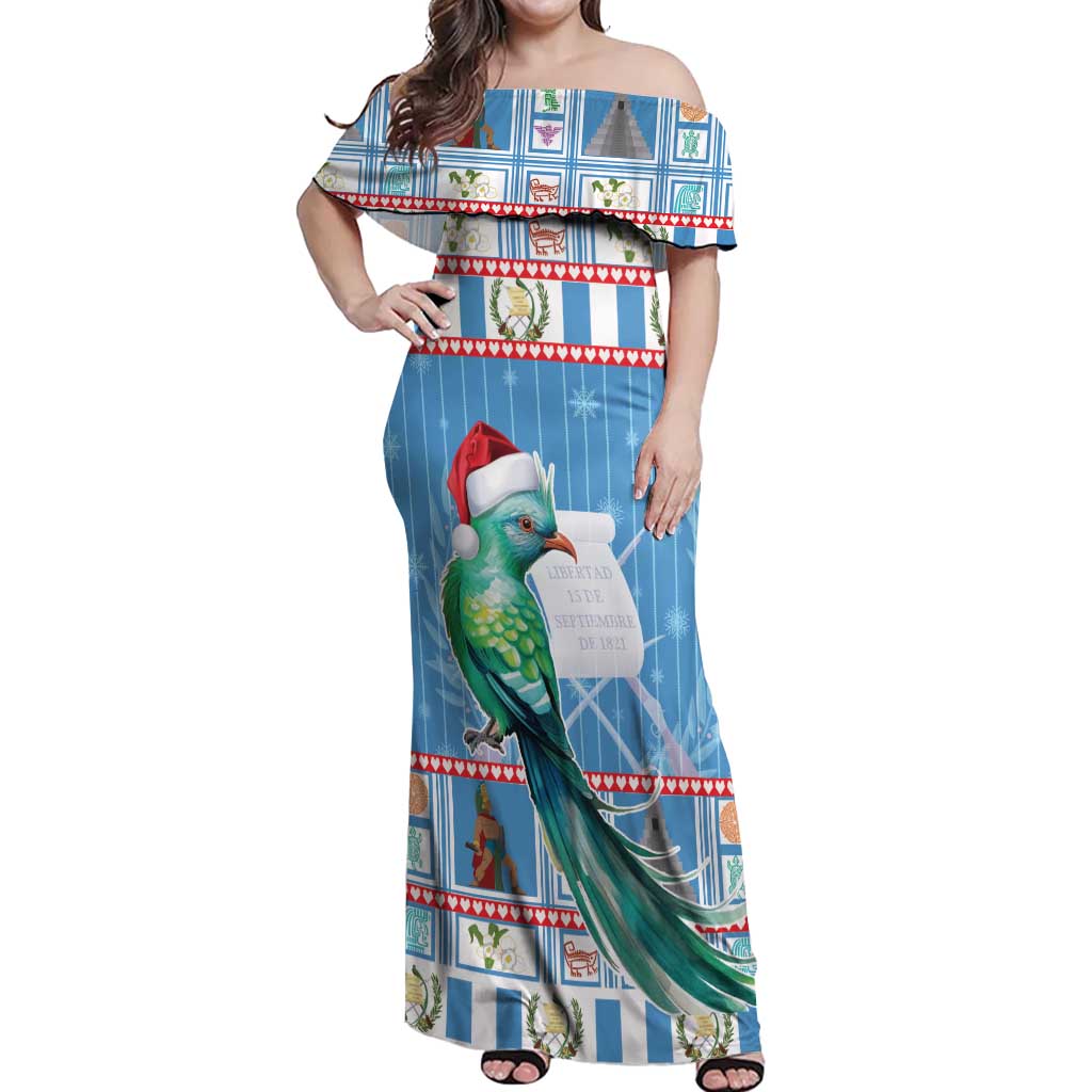 Guatemala Christmas Off Shoulder Maxi Dress Resplendent Queztal Libre Crezca Fecundo - Wonder Print Shop