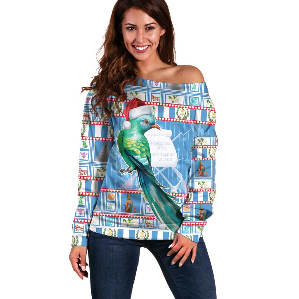 Guatemala Christmas Off Shoulder Sweater Resplendent Queztal Libre Crezca Fecundo - Wonder Print Shop