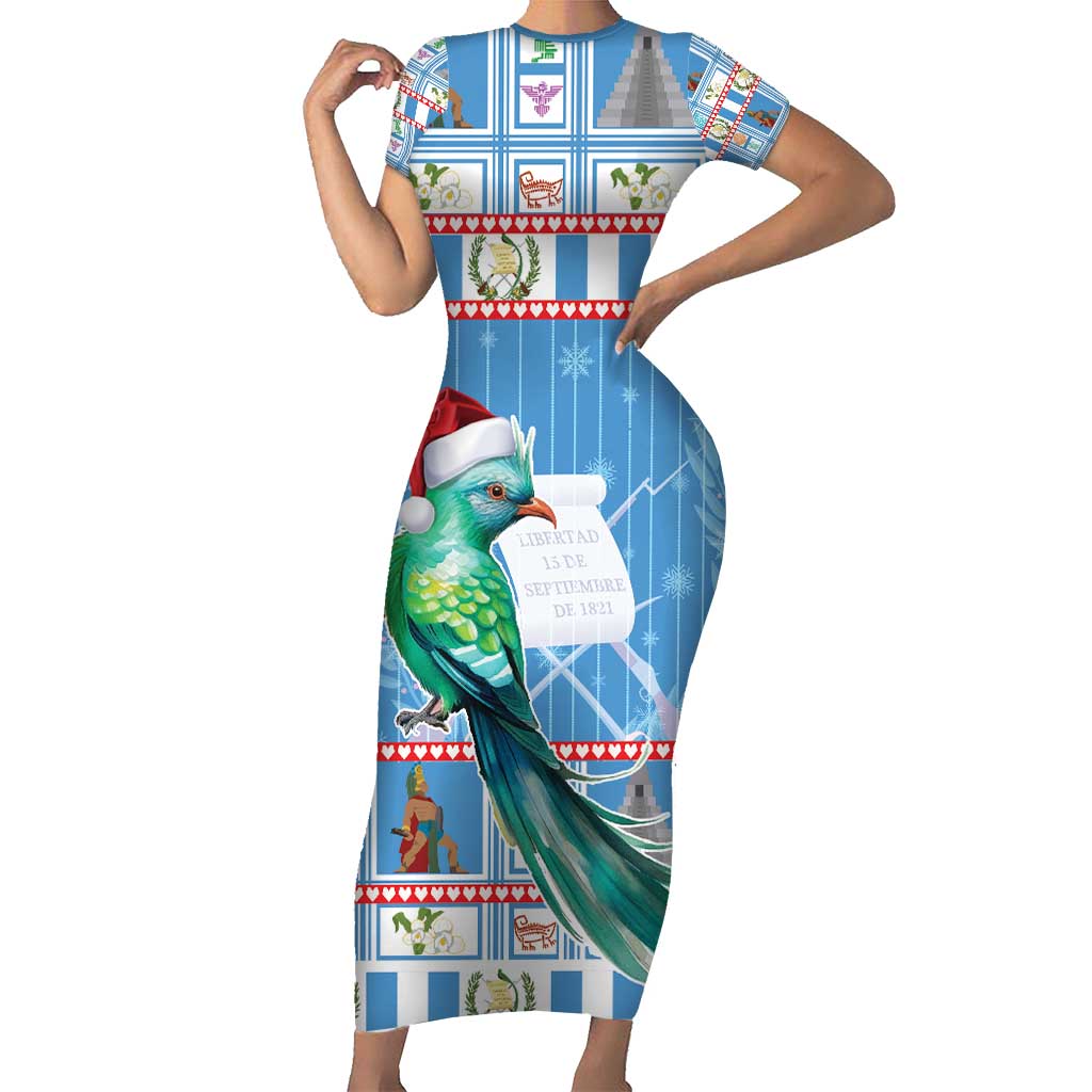 Guatemala Christmas Short Sleeve Bodycon Dress Resplendent Queztal Libre Crezca Fecundo - Wonder Print Shop