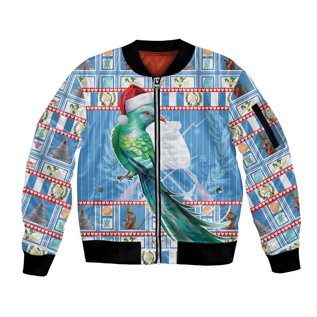 Guatemala Christmas Sleeve Zip Bomber Jacket Resplendent Queztal Libre Crezca Fecundo - Wonder Print Shop