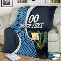 Dark blue football blanket with white '00 YOUR TEXT' print and blue geometric pattern