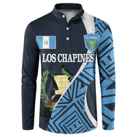 Men's navy button-up football sweatshirt with blue Guatemala and Los Chapines front print
