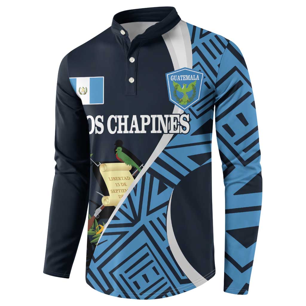 Men's navy button-up football sweatshirt with blue Guatemala front crest and side graphic sleeves