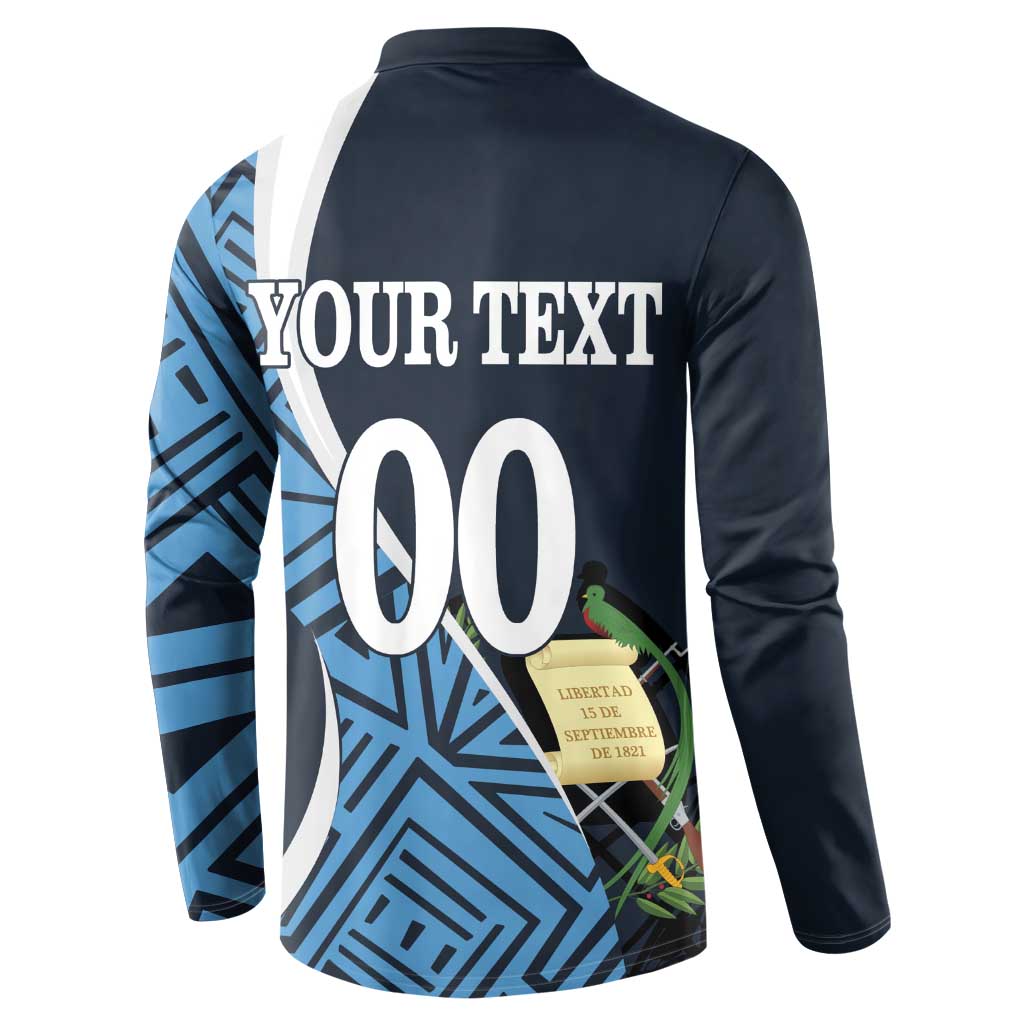 Men's navy football sweatshirt with blue geometric back graphic, YOUR TEXT and number 00