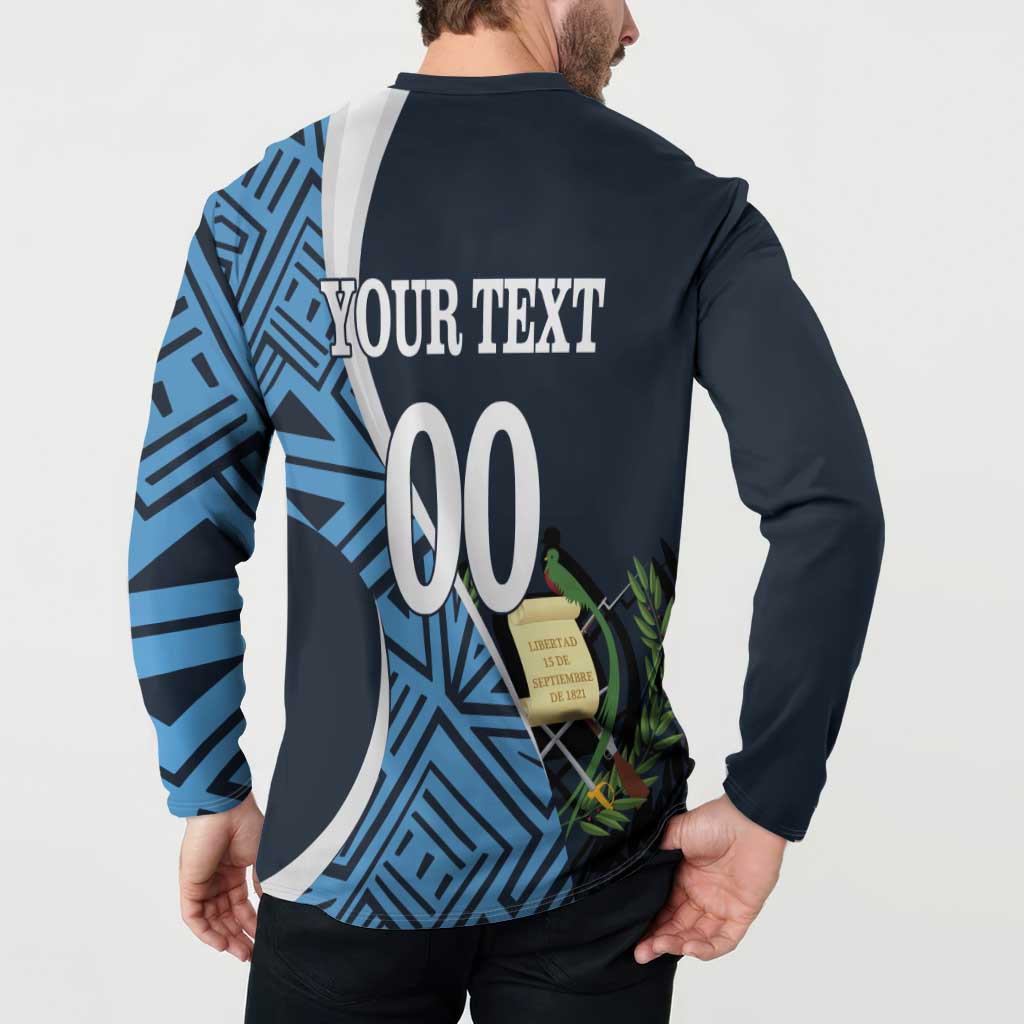 Men's navy football sweatshirt with blue back YOUR TEXT 00 graphic and crest patch