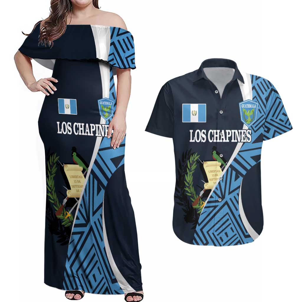 Custom Guatemala Football Couples Matching Off Shoulder Maxi Dress and Hawaiian Shirt Los Chapines Go Champion - Wonder Print Shop